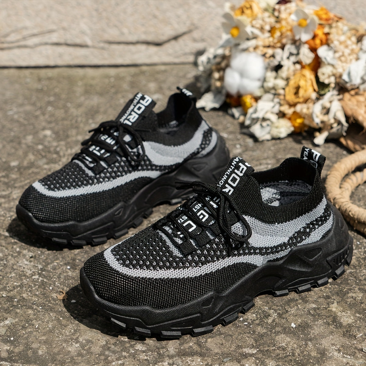 Women'S Stylish Knit Athletic Sneakers, Trendy Vibrant Low-cut Platform Walking Shoes, Airy Lightweight Comfortable Casual Footwear Extended Sizes