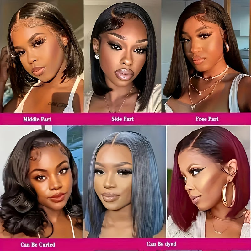 ANDRIAYH HAIR Stylish Short Bob Wig Human Hair 13x4 Lace Front Wig For Women Positive Bob Wig Brazilian Virgin Human Hair Density 180% Pre-plucked Straight Short Bob Human Hair Natural Color