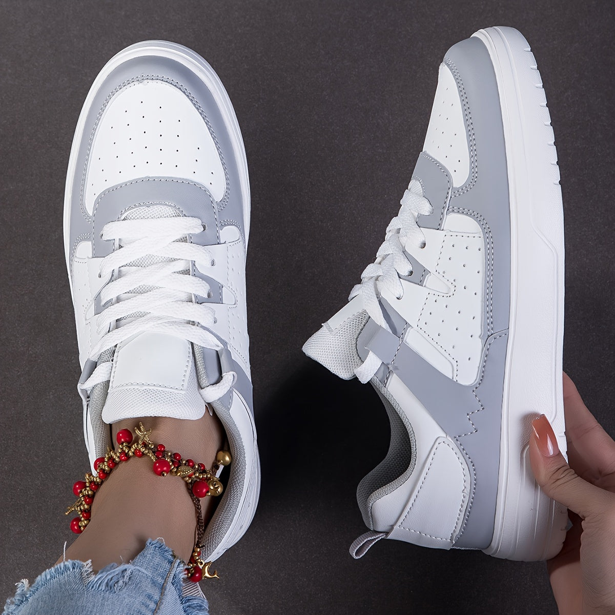 Women'S Plus-Size Pink & White Contrast Platform Sneakers - Breathable Synthetic Cover, Thick Cushioned EVA Sole, Low-Top Lace-Up Casual Sports Shoes for All-Season Comfort, Ladies Sneakers, Allseason Footwear, Durable Comfor