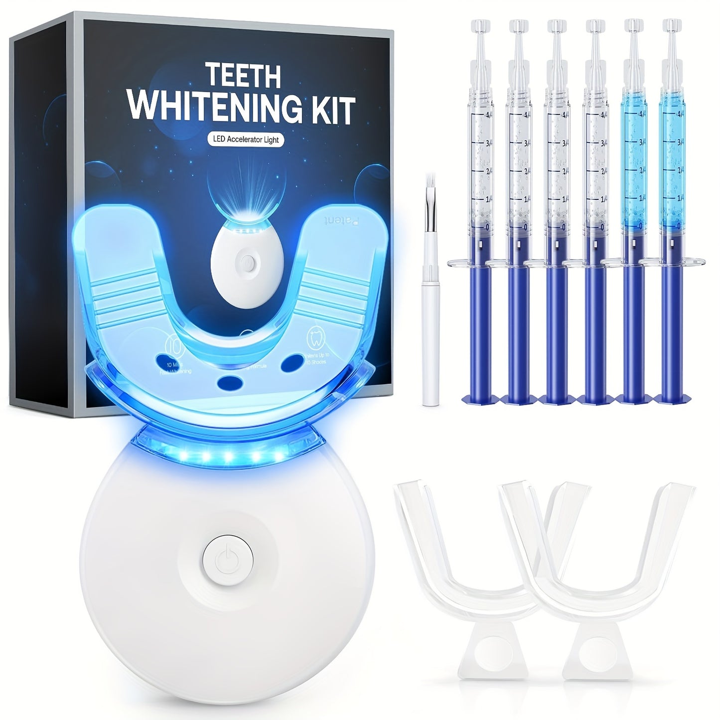 Teeth Whitening Kit, LED Teeth Whitening Light, 2 Trays And Tray Box with Brush, for Quick And Gentle Teeth Whitening.