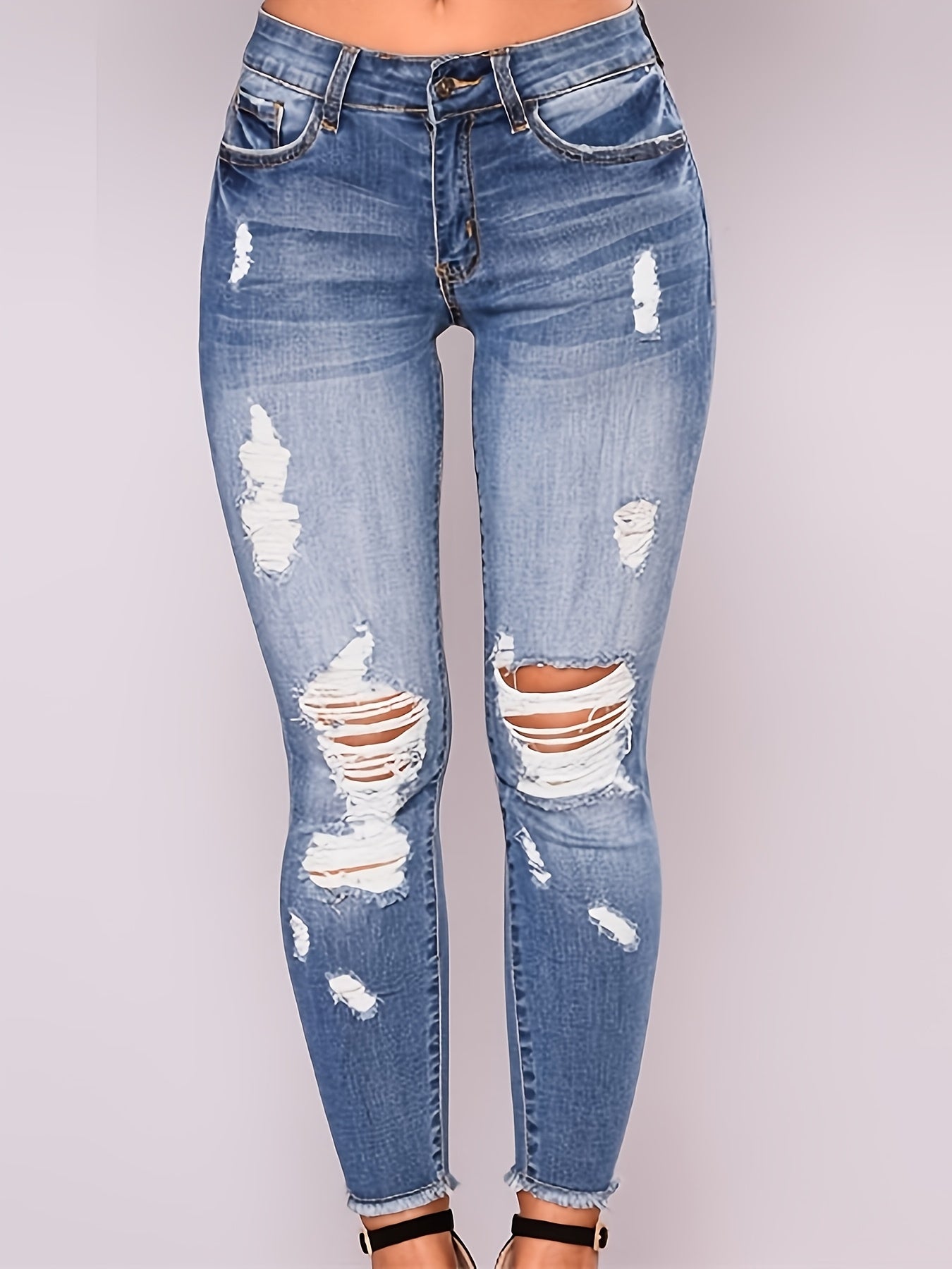 Women'S Casual Stretch Slim Broken Holes Small Feet Sports Jeans Women