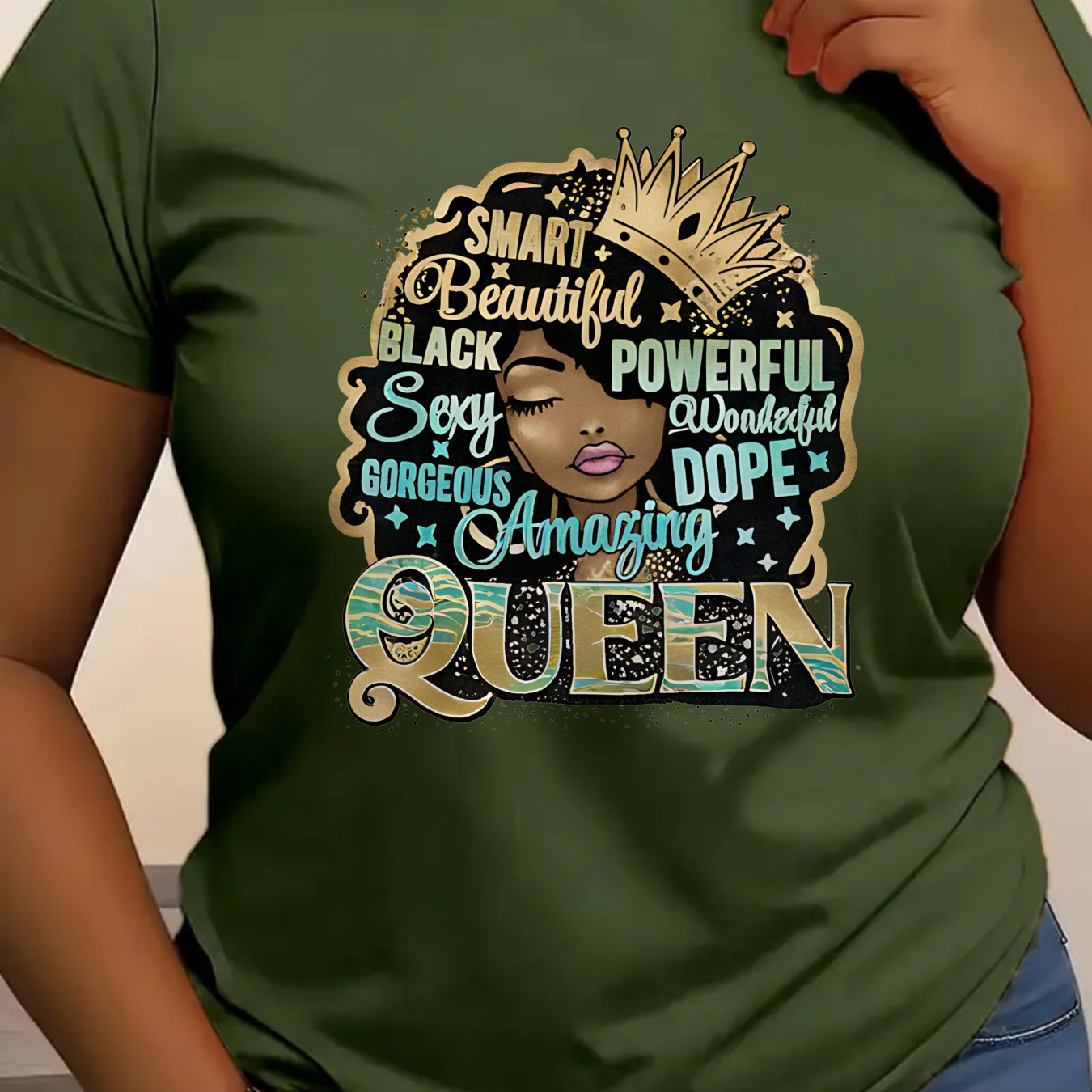 Plus size women'S casual T-shirt, Smart Beautiful Black Powerful Sexy Queen Graphic Tee