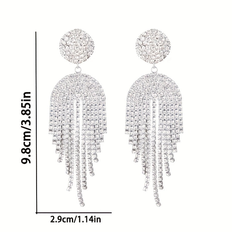 A Pair of Women'S Fashionable Jewelry, Long Tassel Earrings with Sparkling Rhinestones, Suitable for Proms, Parties, And Everyday Wear