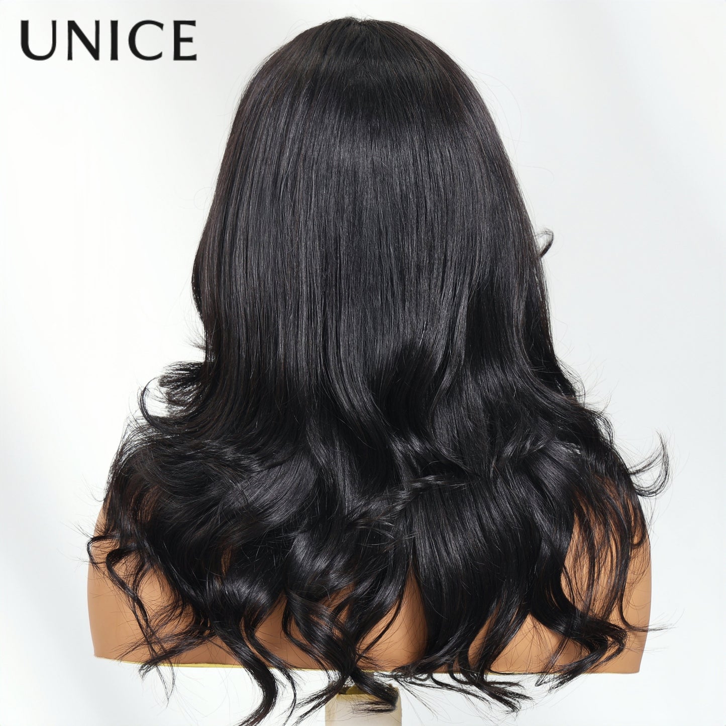 Unice 13x4 HD Lace Front Human Hair Wig Glueless Pre-Plucked Natural Black 200% Density Body Wave (13x4 Lace) - Wig for & Men, Soft Full Hairpiece with Feathered Layers, No Glue Needed, Comfortable Wear