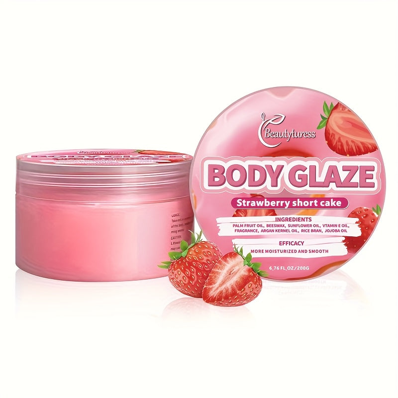 Beautyfress Strawberry Glaze Body Glaze 200g- Moisturizing Body Butter with Shea Butter, Glycerin, Vitamin C- Hypoallergenic, All Skin Types- Long-Lasting Hydration, Soothing Aromatherapy for Dry Skin Care