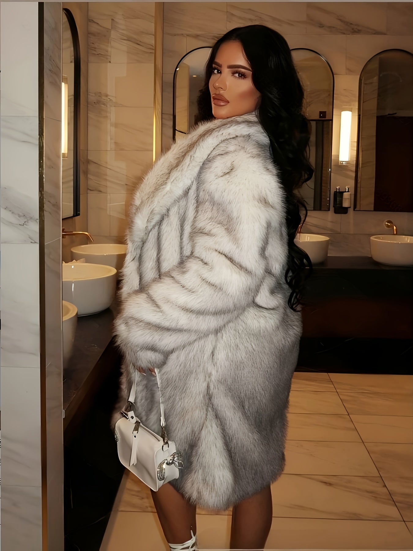 [Women's Elegant Winter Coat] Elegant Winter Coat - Women's Luxury Long Jacket with Pockets, Soft Warm Outerwear for Cold Weather, Office, Party, Casual Outfits - Sophisticated Ladies Winter Coats, Party Attire, Flared Hem, D