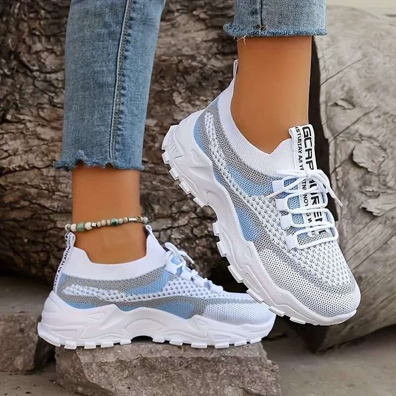 Women'S Stylish Knit Athletic Sneakers, Trendy Vibrant Low-cut Platform Walking Shoes, Airy Lightweight Comfortable Casual Footwear Extended Sizes