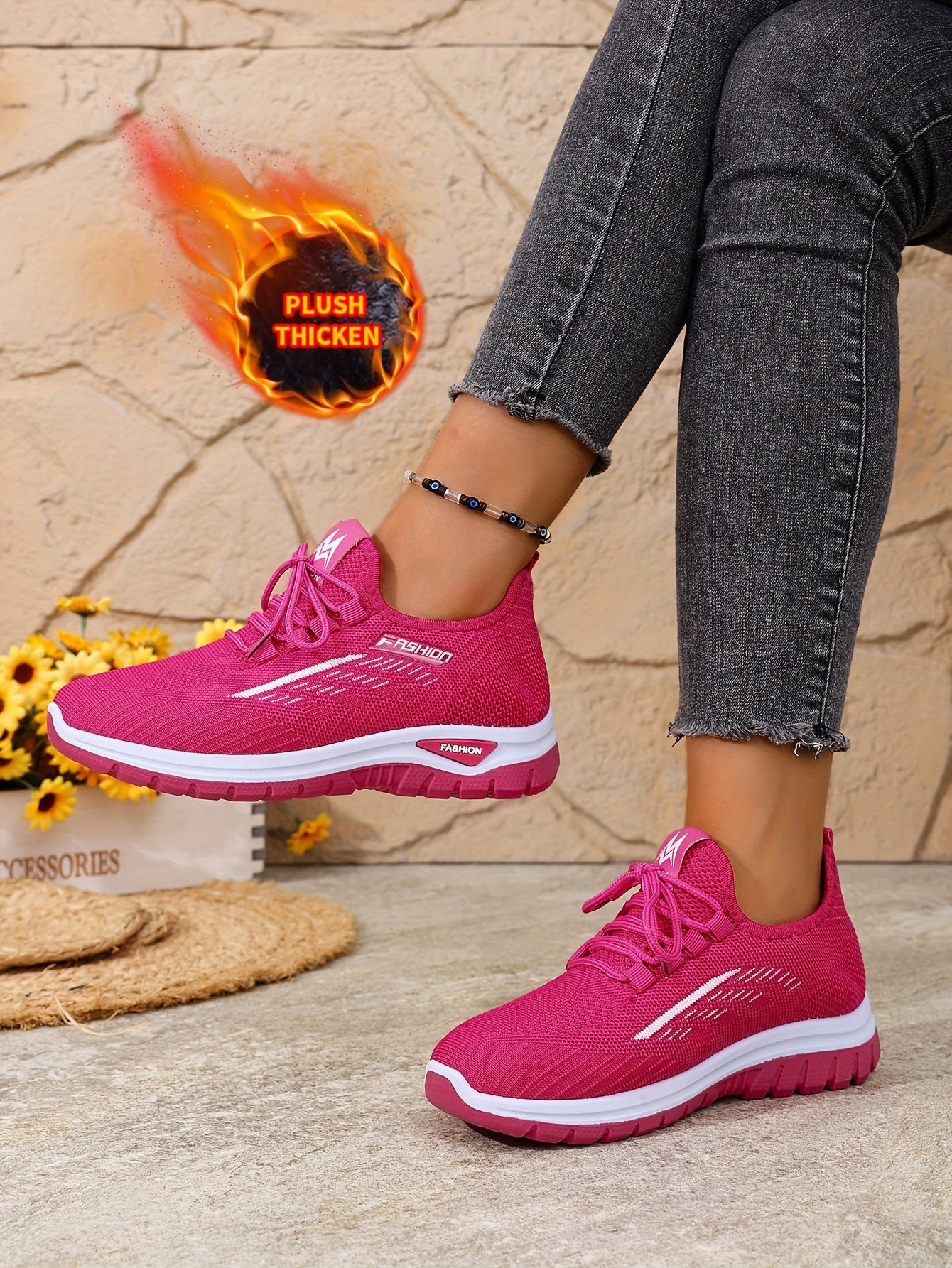 [Autumn And Winter ]Orange Fleece-Lined Warm Shoes, Thickened Cushioning Shoes Exclusive for Winter, Orange And Purple Spliced Lace-Up Trendy Warm Sports Shoes, White Casual Shoes, Shoes For Women/elegant Shoes For Women, Sea