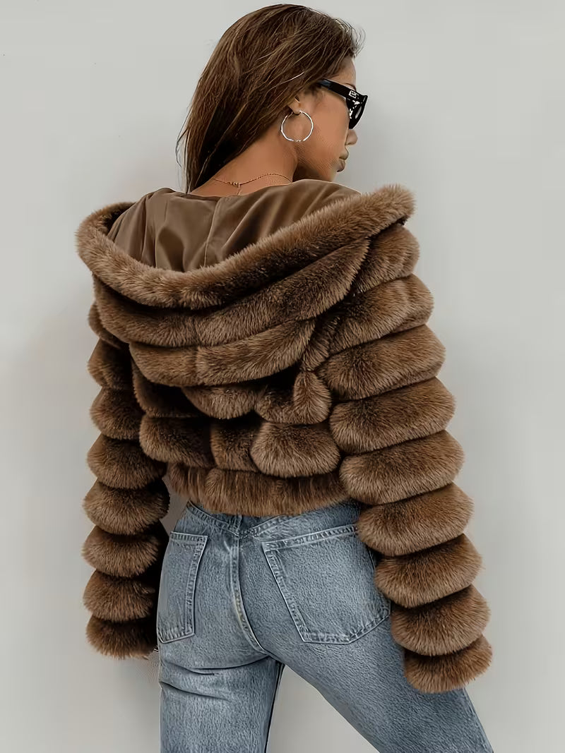 Plus Size Women's Elegant Faux Fur Coat