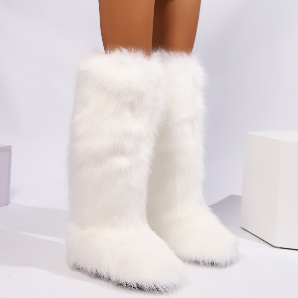 Women's Knee-High Snow Boots with Thick Faux Fur Collar & Buckle Closure - Slip-Resistant TPR Sole, Plus Size US 5-13 (EU 36-43), All-Season Winter Boots for Ice, Snow & Casual Wear - Ins-Inspired Round-Toe Booties