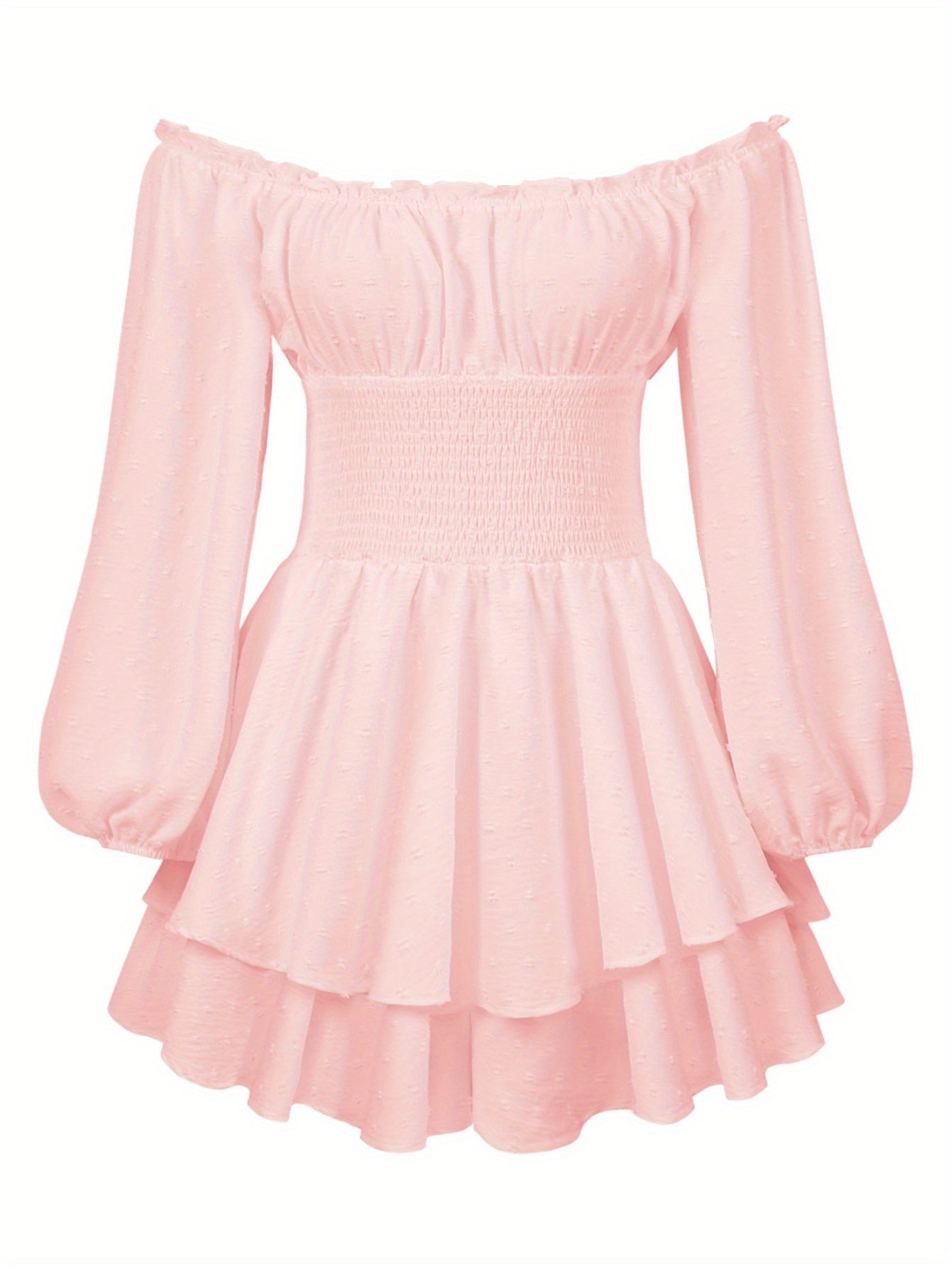 Vintage Y2K Women's Romper - Off-Shoulder, Ruffle, Long Sleeve, Light Pink Polyester, Pleated Waist, Spring/Summer Retro Style