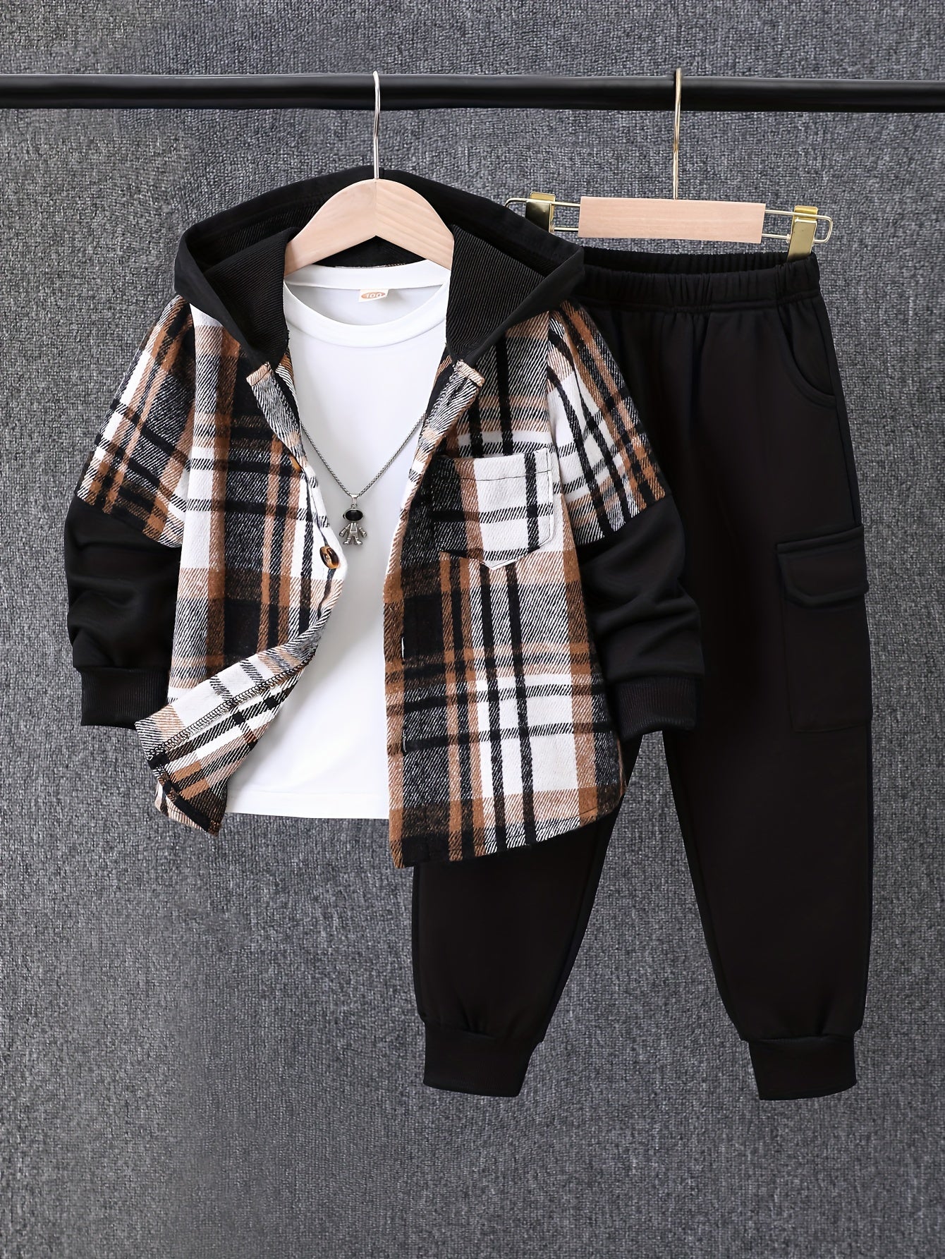 2pcs, Fall And Winter New 'ong-sleeved Plaid Cardigan Suit 'low-Up Hooded Jacket 'ashion Work Pants, Outfits, Cold Weather Clothing, Stylish Outfit, Classic Plaid, Durable Material, Quality Stitching, Twopiece Outfit, ' Cardi