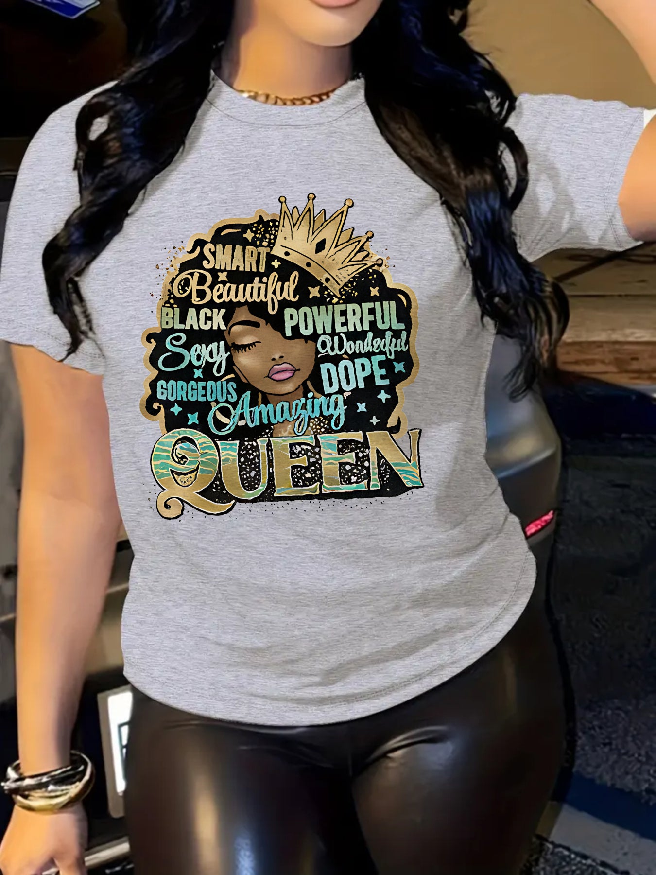 Plus size women'S casual T-shirt, Smart Beautiful Black Powerful Sexy Queen Graphic Tee