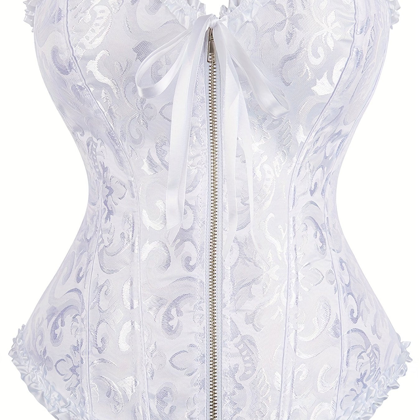 Plus Size Music Festival Elegant Corset, Women's Plus Zipper Frill Trim Lace Up Waist Training Tummy Control Wedding Shapewear