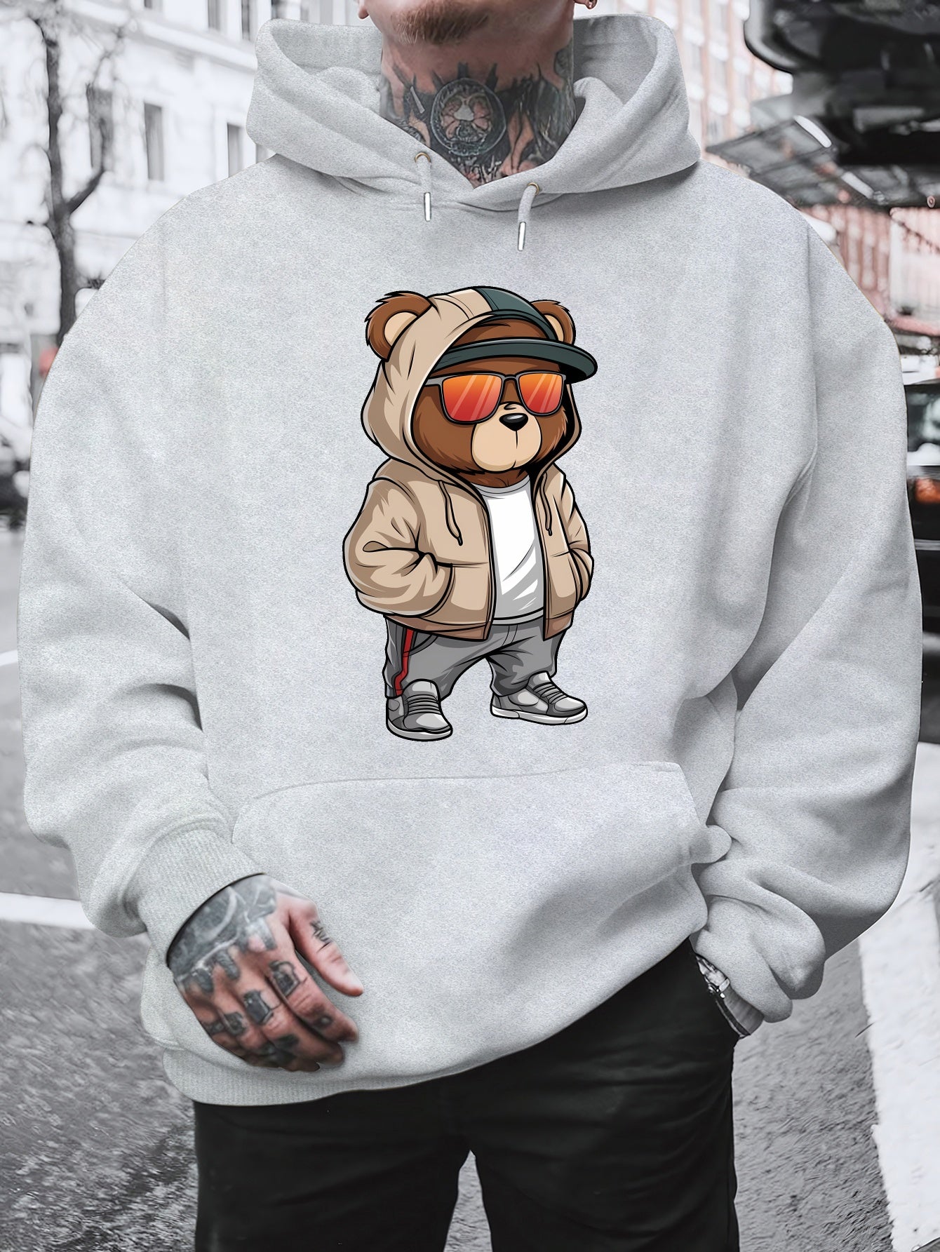 Cool Bear 2024 New Printed Autumn And Winter Plush Men'S Versatile Sweater with Dalian Hat, Fashion Brand for Spring And Autumn, Plus Size
