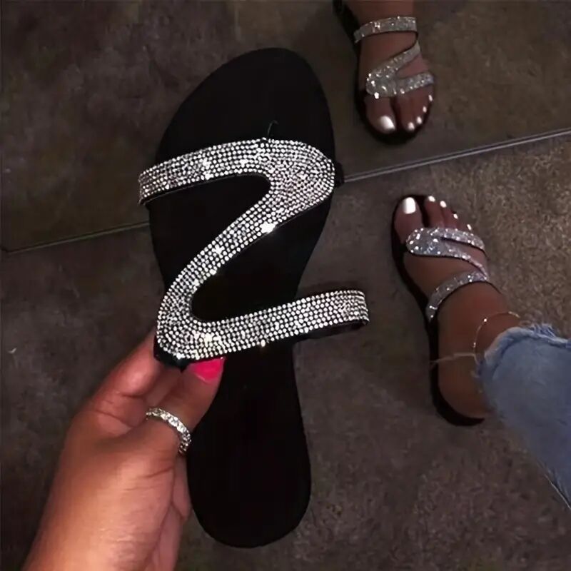 [Soft Jelly Summer Slippers] Transparent Soft Jelly Summer Flat Bling Slippers - Plus Size Women Flip Flops Sandals Outdoor Beach Ladies Slides