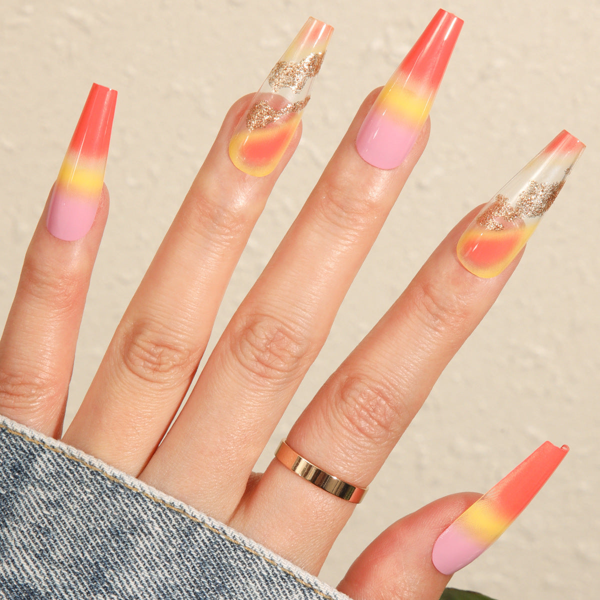 Rainbow Gradient Fake Nails Nail Stickers