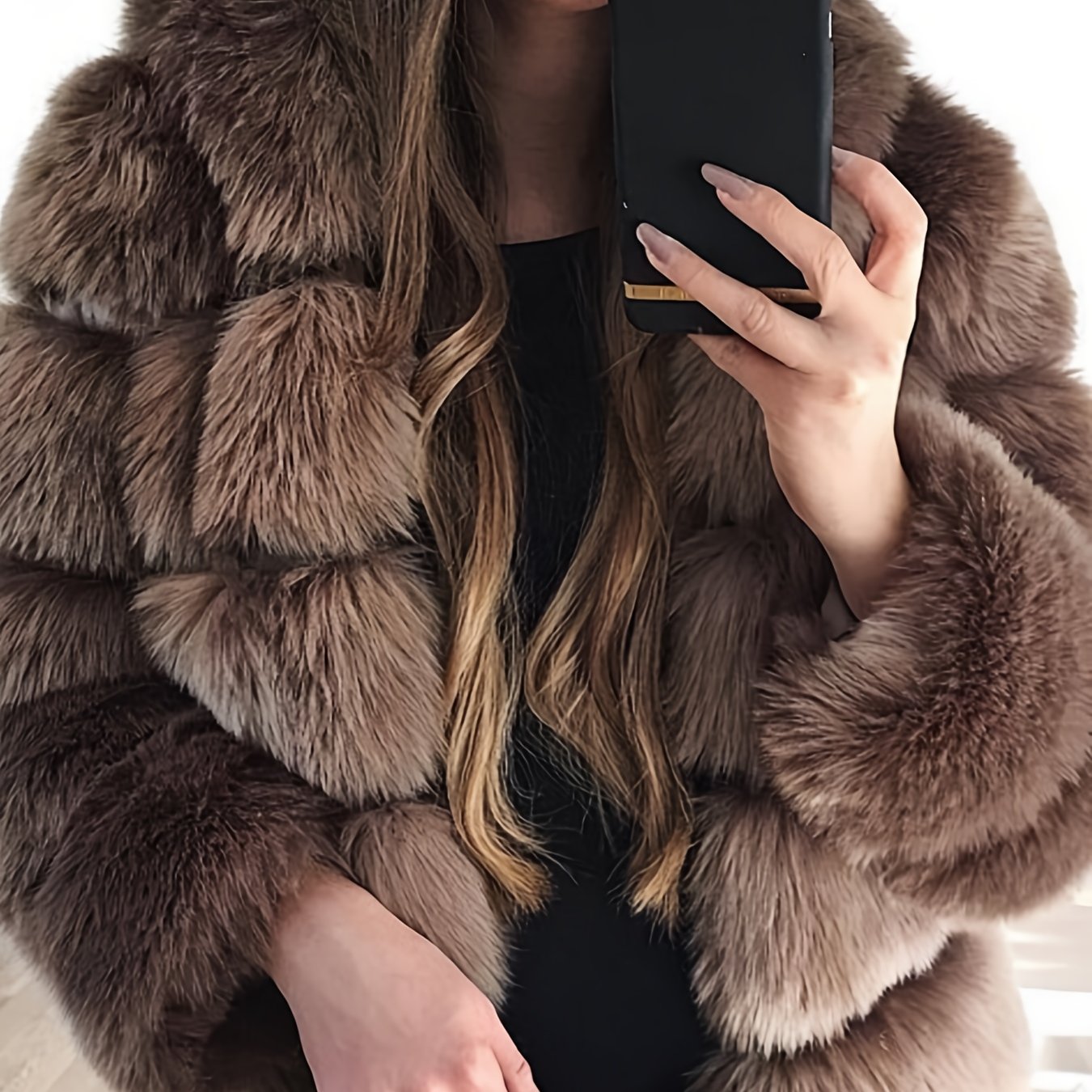 Plus Size, Women's Plus Size Oversized Hooded Faux Fox Fur Coat - Winter Warm Coat with Hood & Plush Fur Trim, Machine Washable Grey Jacket for Cold Weather, Casual Outerwear (No- Design) - Coat for Blonde Lady Picture