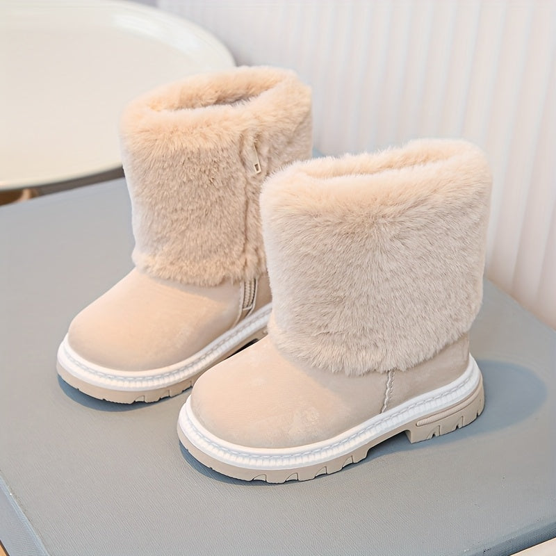 A Pair of Comfortable and Lightweight Faux Fur Snow Boots for Girls, Suitable for Daily Outdoor Wear in Autumn and Winter