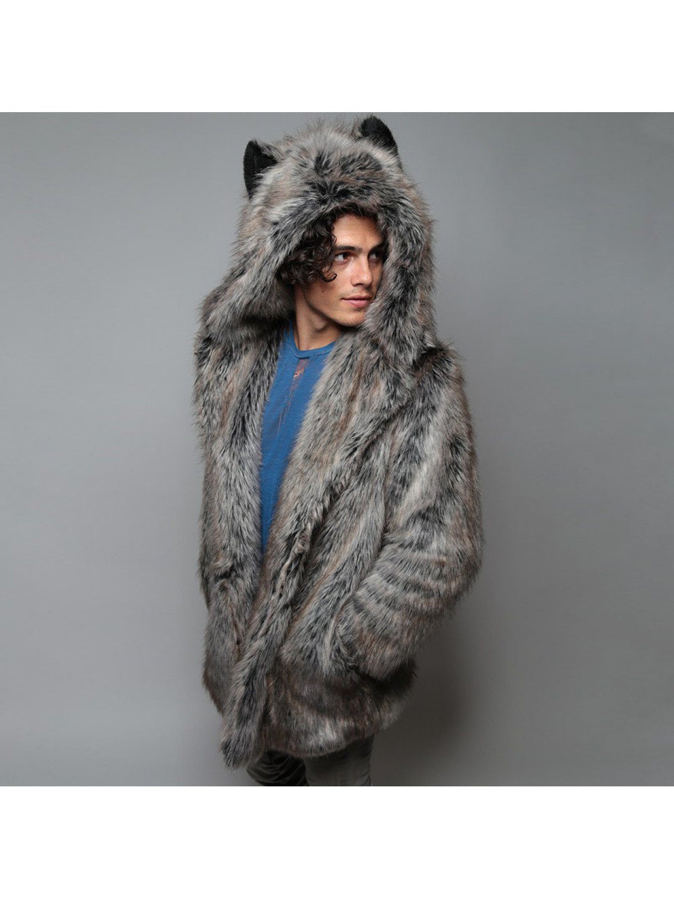 New European and American Style Faux Fur Coat for Men Winter Casual Warm Mink Fur Long Coat with Hood