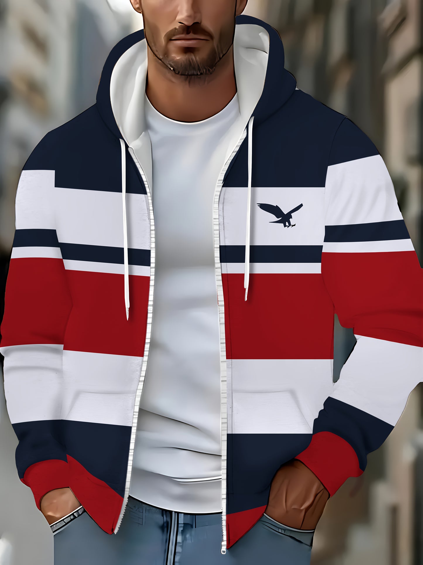 Men's Hooded Zip-Up Jacket - Full-Zip Front Closure,