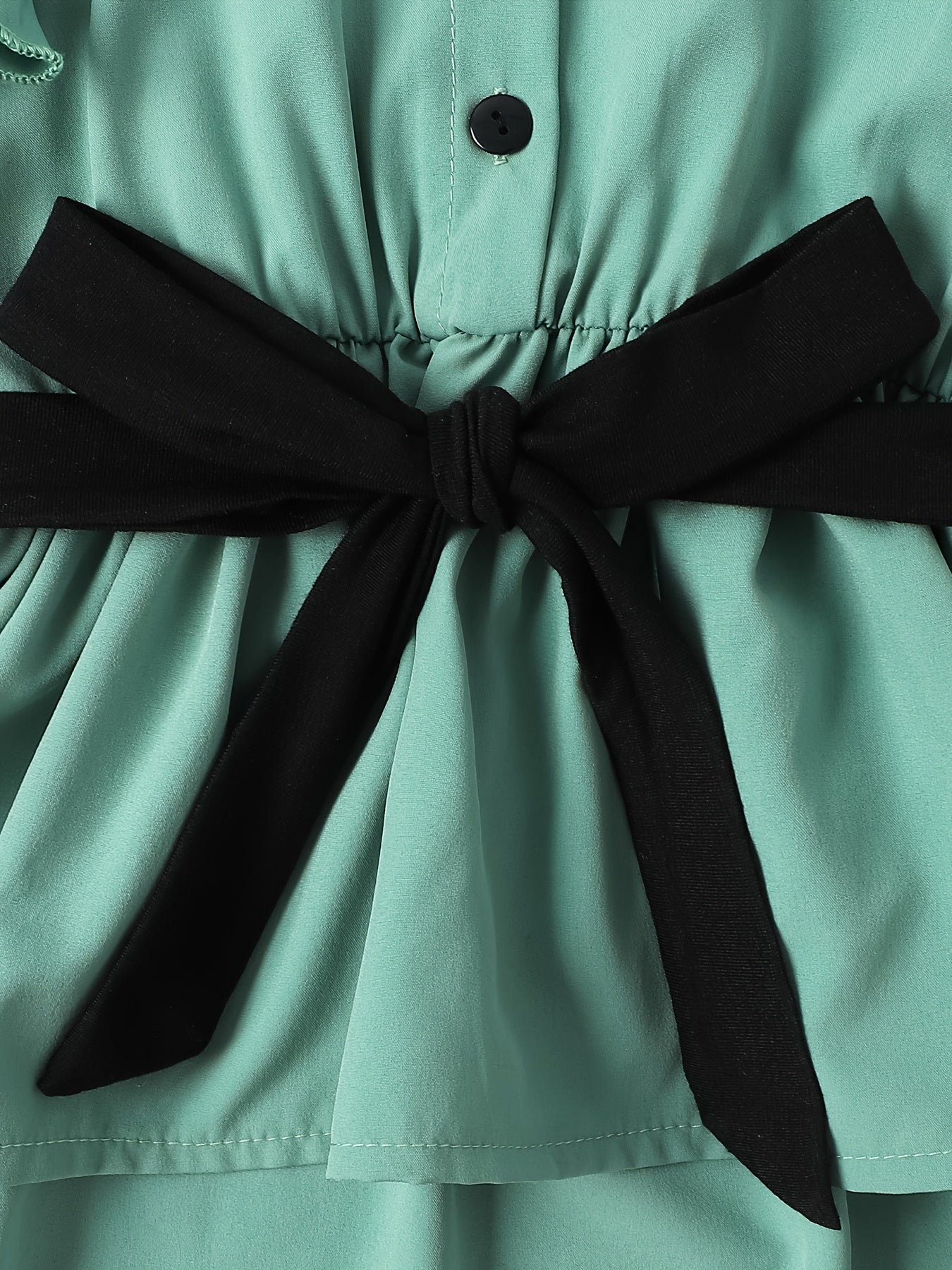 Outdoor Two-Piece Set for Girls, Fashionable Spring/Summer Contrast Belt Flutter Sleeve Half Cardigan with Tie-Waist and Peplum Backless Top + Long Pants, Perfect for Outdoor