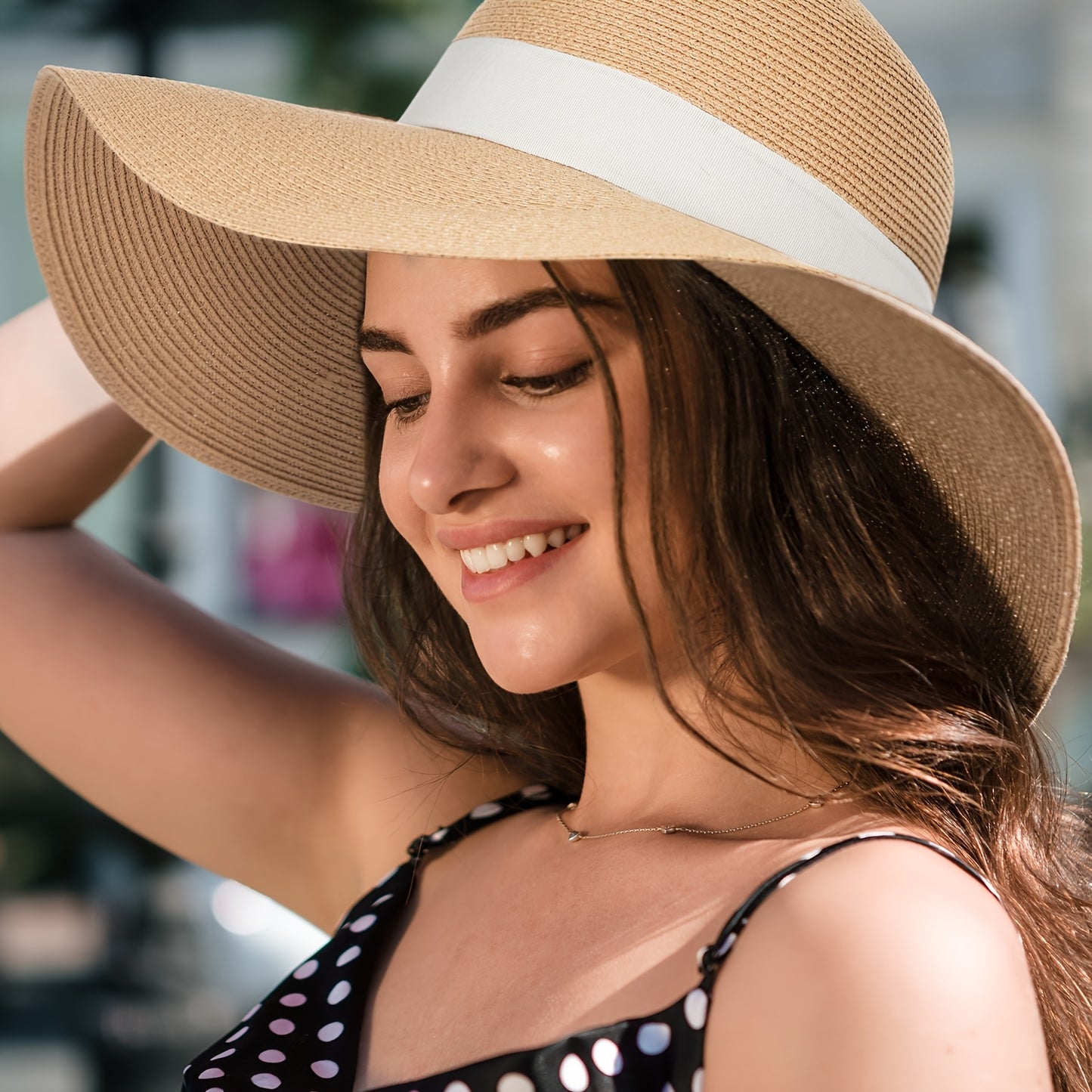 Camptrace Women's UPF 80 Sun Straw Hat - Wide Brim, Foldable, Packable for Beach & Summer