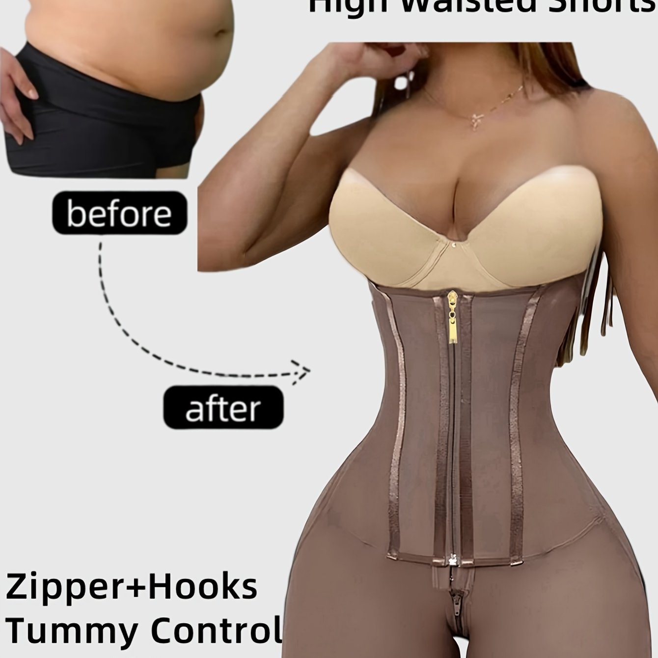 1pc Women'S High Waisted Shapewear Shorts, Fajas, Tummy Control And Butt Lift Pants, Adjustable Zipper Body Shaper Slim Shapewear Bottoms For Women, Waist Trainer, Enhance Self-Confidence, Suitable For Various Occasions, Spor