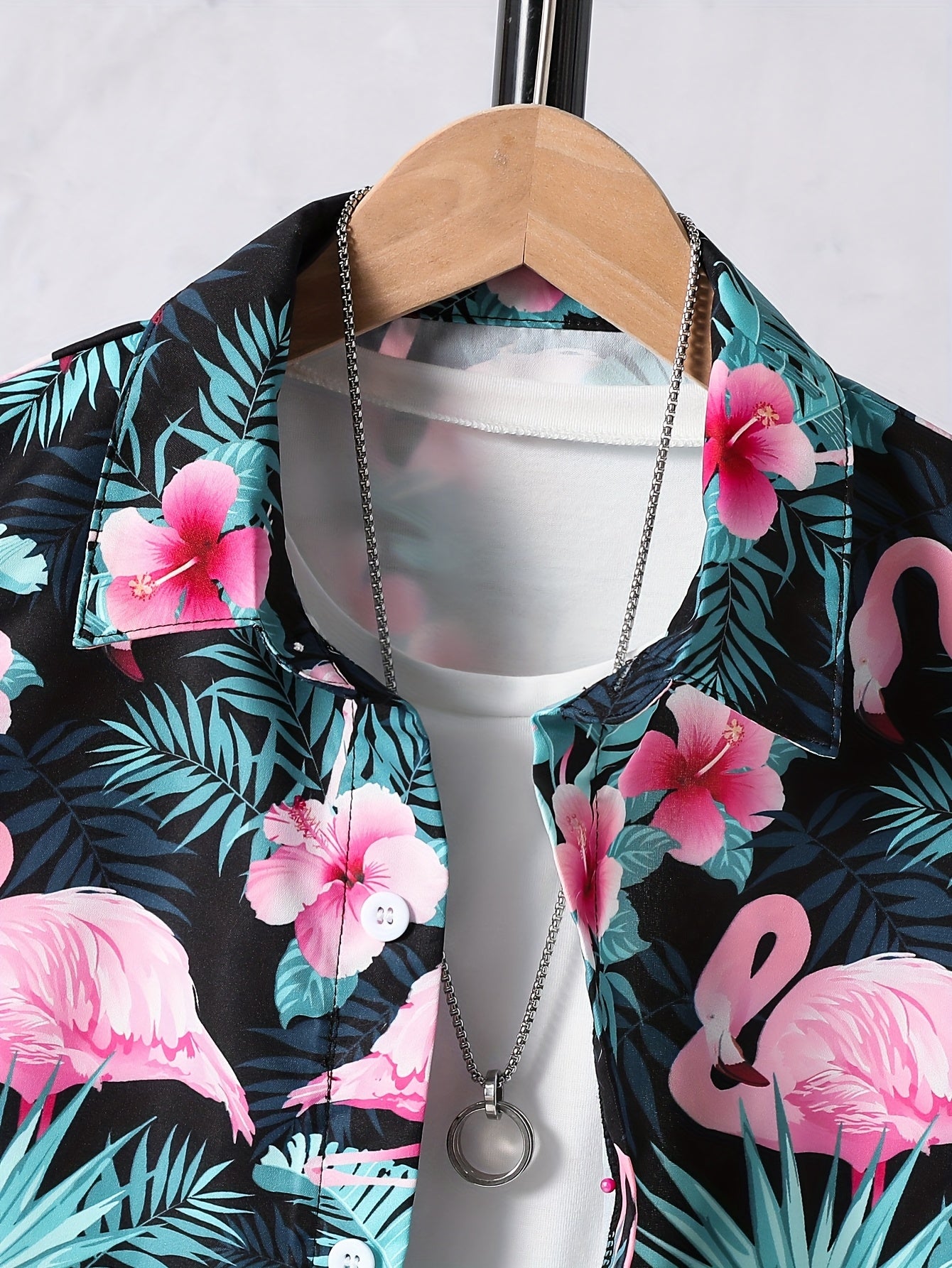 2pcs (Set) Boys Flamingo Print Short-Sleeved Lapel Shirt And Shorts Set, Comfortable Summer Boys Daily And Outdoor Wear, for Outdoor, Perfect for Outdoor