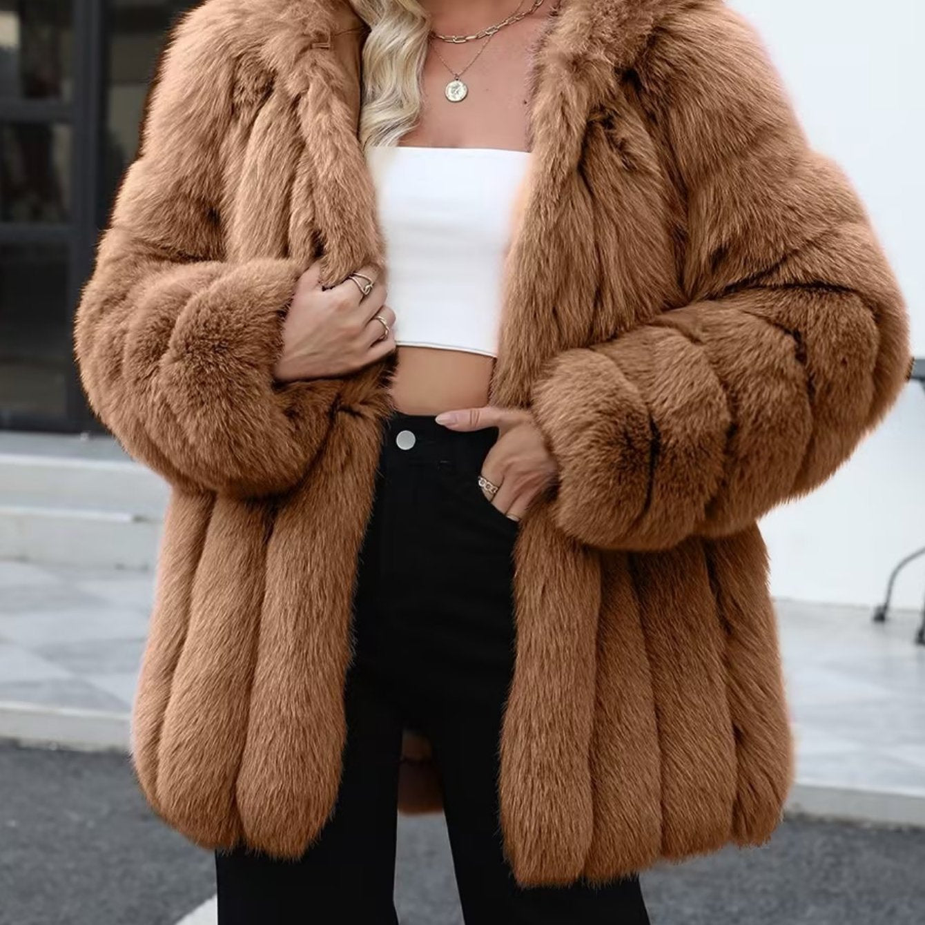 Plus Size, Plus-size Women's coat new European and American autumn winter faux fur warm fluffy plus-size Women's coat faux fox fur jacket fur winter wear plus-size fashion outwear
