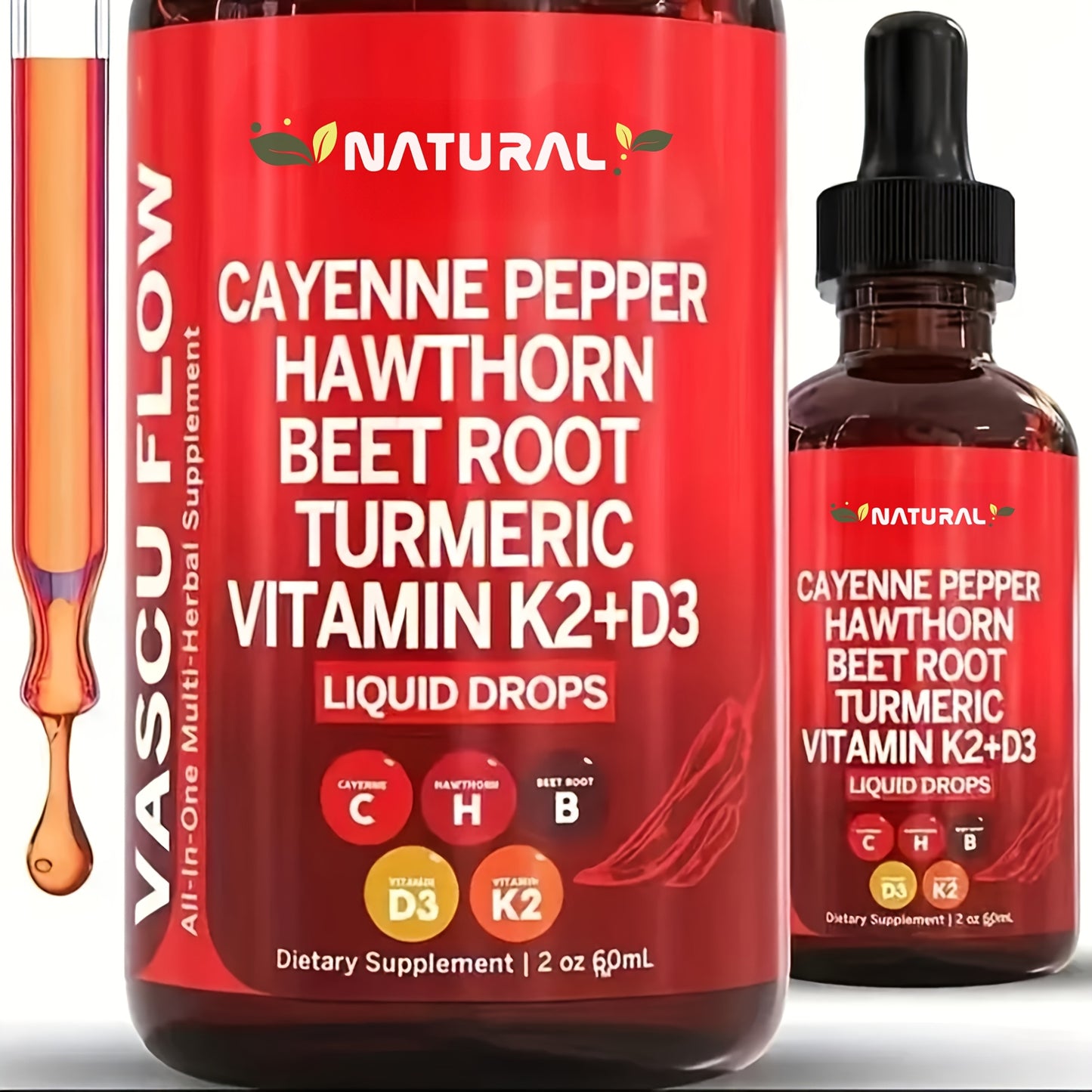 Vitamin K2 D3 Cayenne Pepper Liquid Drops, Beet Root, Turmeric, Ginseng, Ceylon Cinnamon, Daily Wellness Supplement, Allergy Friendly, 2.03oz,Mother's Day gift to mother