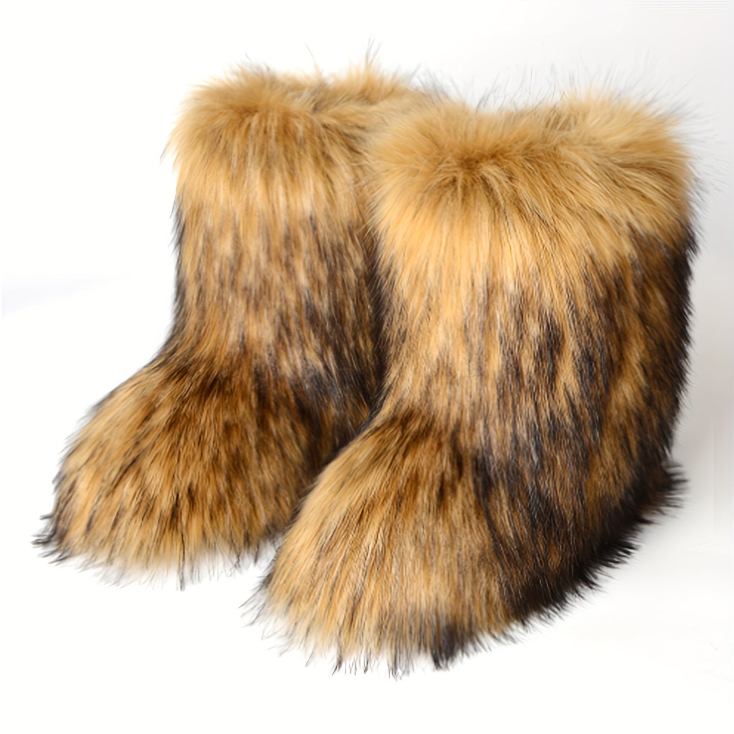 [Ultra-Cozy Paw Boots] Ultra-Cozy Women's Slip-On Animal Paw Boots | Non-Slip Rubber Sole, Brown & Black Faux Fur-like Plush Boots for Cold Weather Indoor/Outdoor - Cute Faux Fur Paw Slipper Boots Gift for Women, Furry Boots,