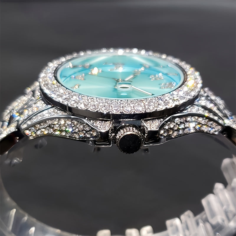 [MISSFOX Quartz Watch] MISSFOX Fashion Brand Unisex Quartz Watch | Street Hip Hop Style, Shining Water Rhinestone Time Meter, Wedding Party Jewelry, New Product Airdrop
