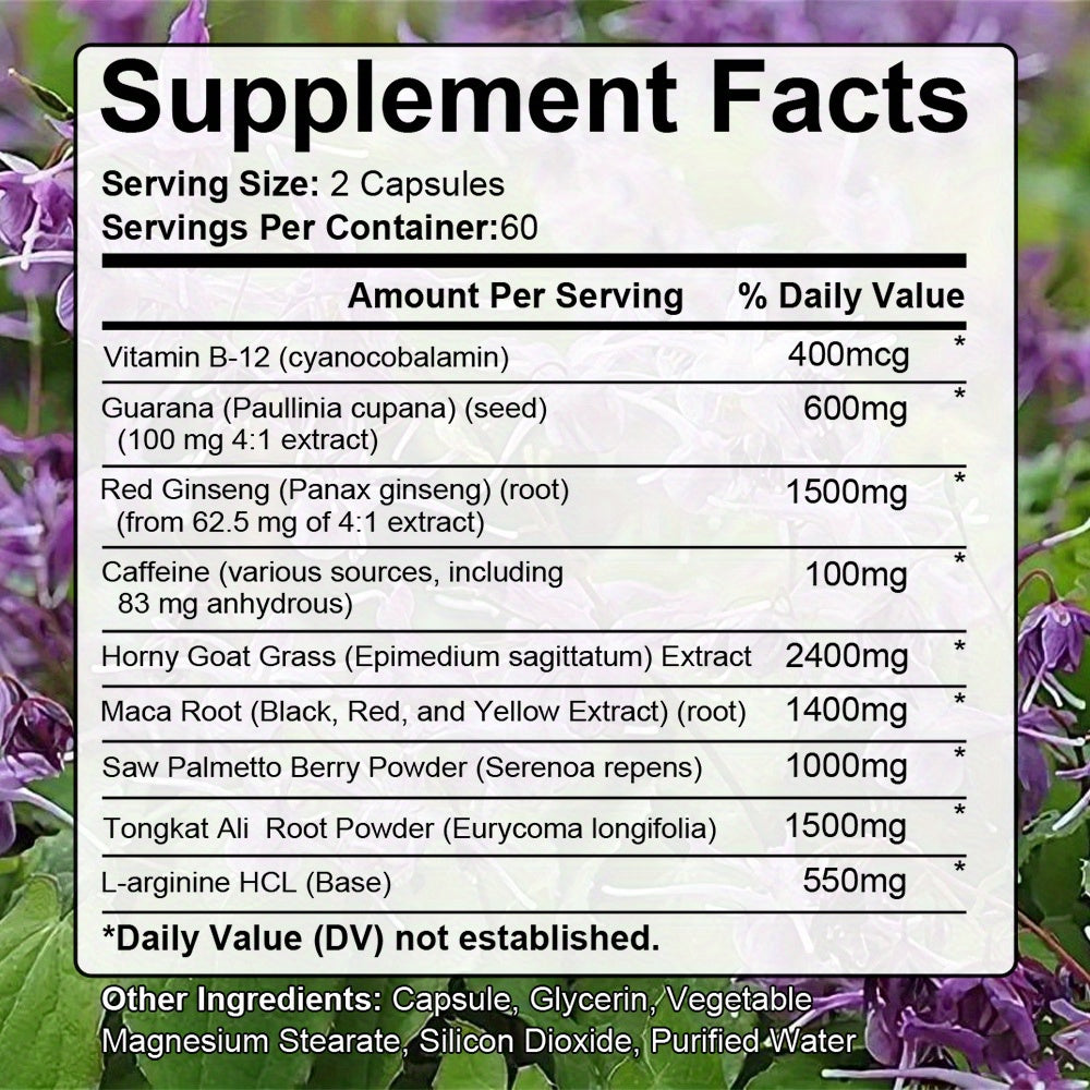 Red Ginseng, Maca and Saw Palmetto Supplement 9050mg - Everyday Energy Support for Men and Women - 120 Softgels
