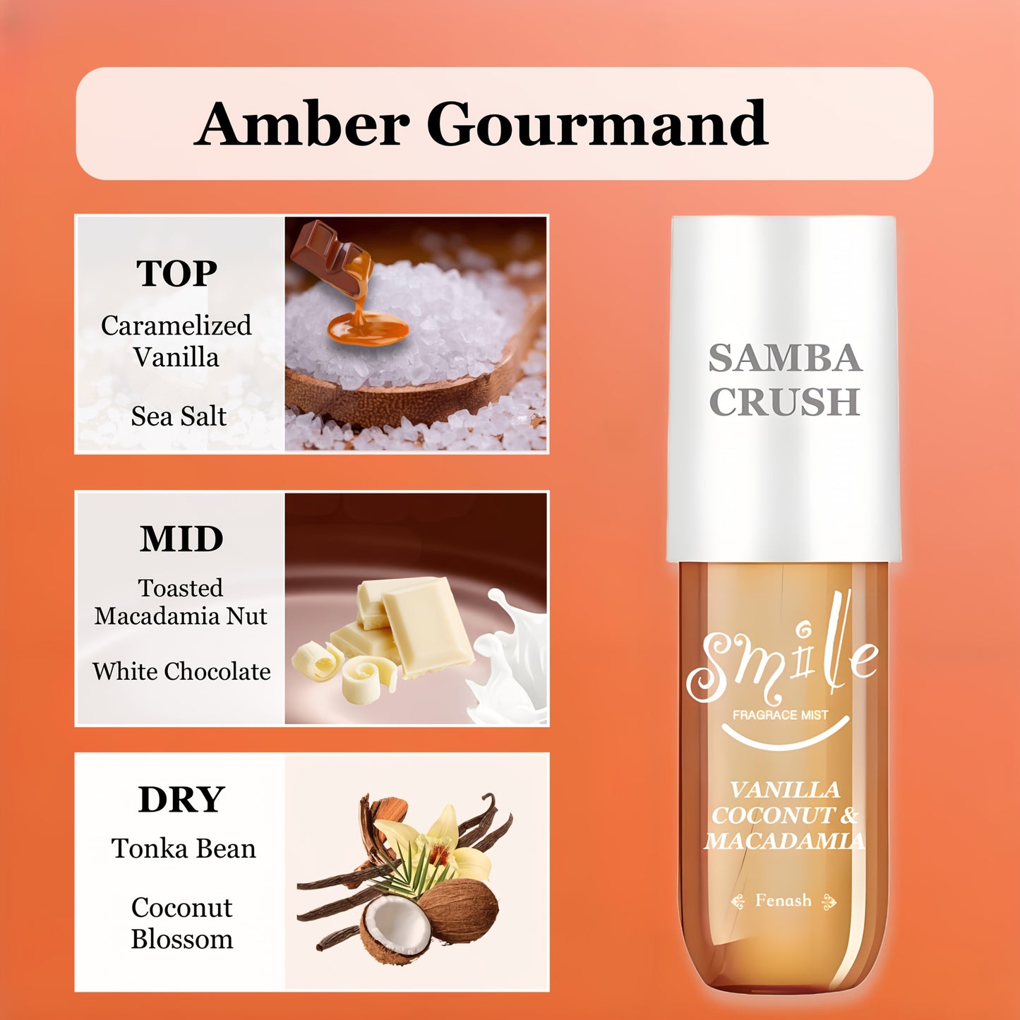 [90ml Gourmet Perfume] Brazilian Vanilla Coconut Macadamia Perfume Amber Gourmet Note, 90ml/3.0FL OZ Hair And Body Perfume Mist For Women