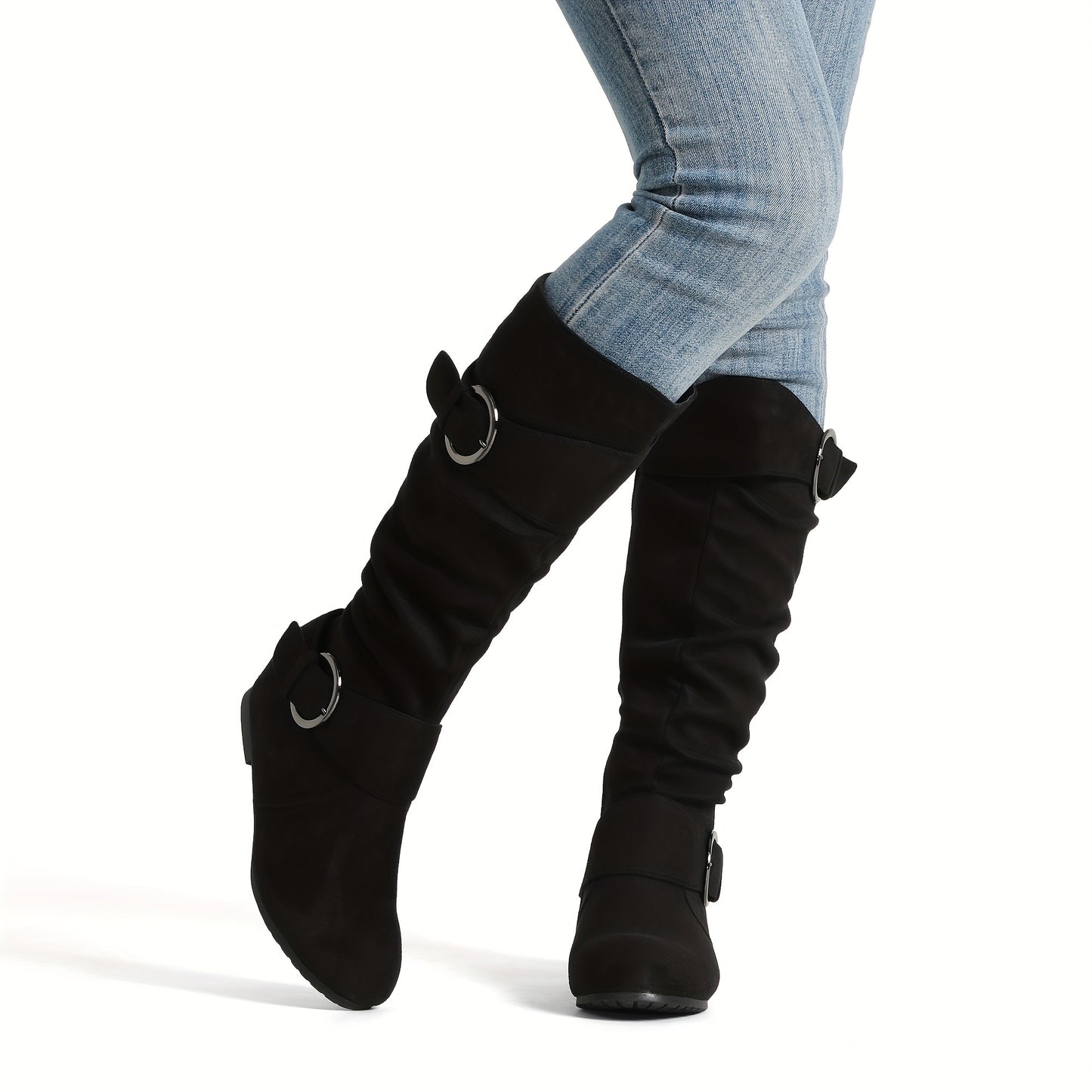 Womens Knee High Low Hidden Wedge Boots Winter Boots Suede Faux Fur Lining Side Zipper Knee High Boots Fashion Autumn Boots Knee Length Boots Comfortable, Perfect With Jeans Dresses Skirts Shorts Women's Versatile Style