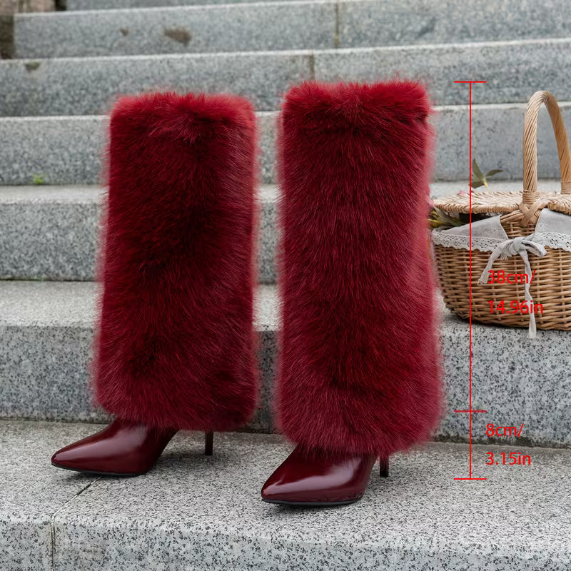Women Winter Knee High Heeled Boots