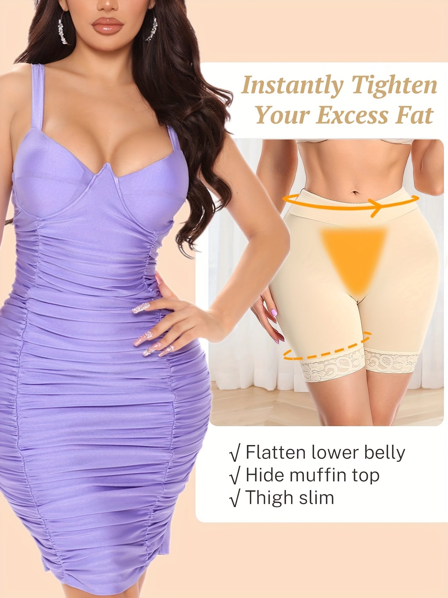 Women's High-Waisted Hip-Lifting Shaping Panties - Oil-Control Body Contouring Shorts with Lace Trim & Striped Design, High Elasticity & High Support, Machine Washable, Seamless Undergarment, Elegant Underwear, Snug Fit Fabri