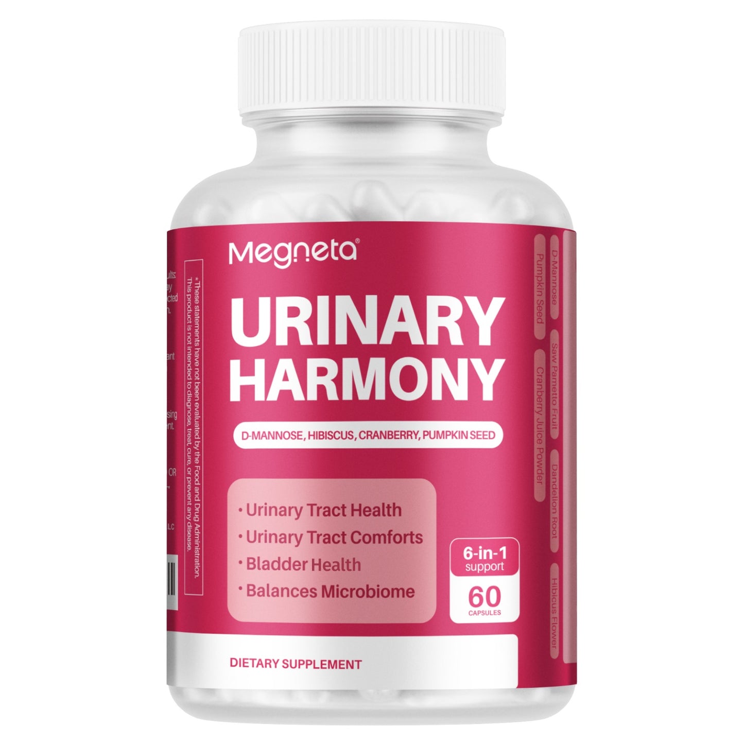 Megneta D-Mannose, Urinary Tract & Bladder Health with Cranberry, Hibiscus Flower & Dandelion, Urinary Tract Health for Women, Cleanse and Flush Impurities, UTI Supplement, 60 Capsules