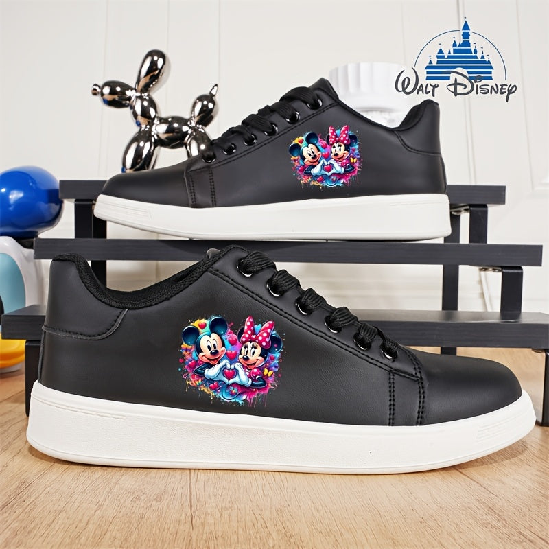 New Disney Mickey Minnie Lover Trendy Cartoon Cute Pattern, Women's Solid Color 2D Print Sneakers, Men's Comfortable Low-Top Casual Shoes, Couples' Four Seasons Style, Lightweight Versatile Everyday Shoes, Best Gift for Sprin