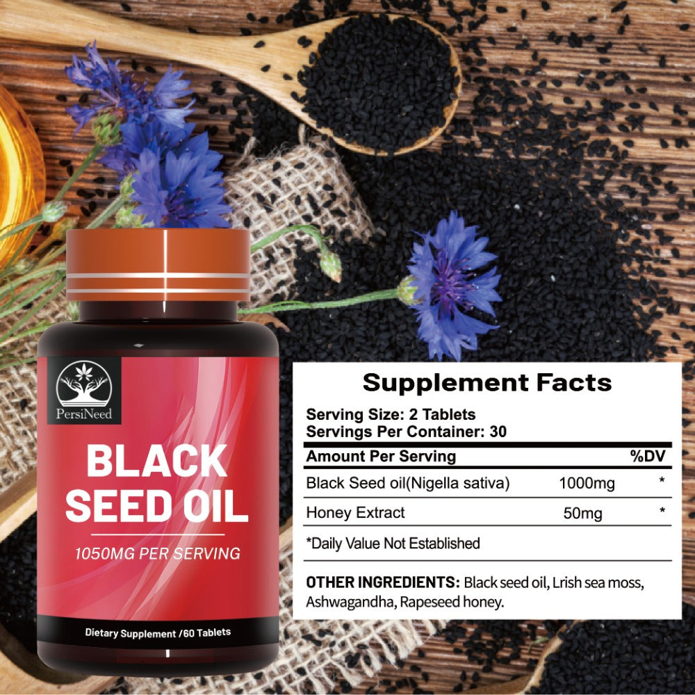 [Enhanced Immunity Honey Black Seed Oil] 60pcs Honey & Black Seed Oil Supplement - 31500mg, Plant-Based, High Absorption for Enhanced Immunity