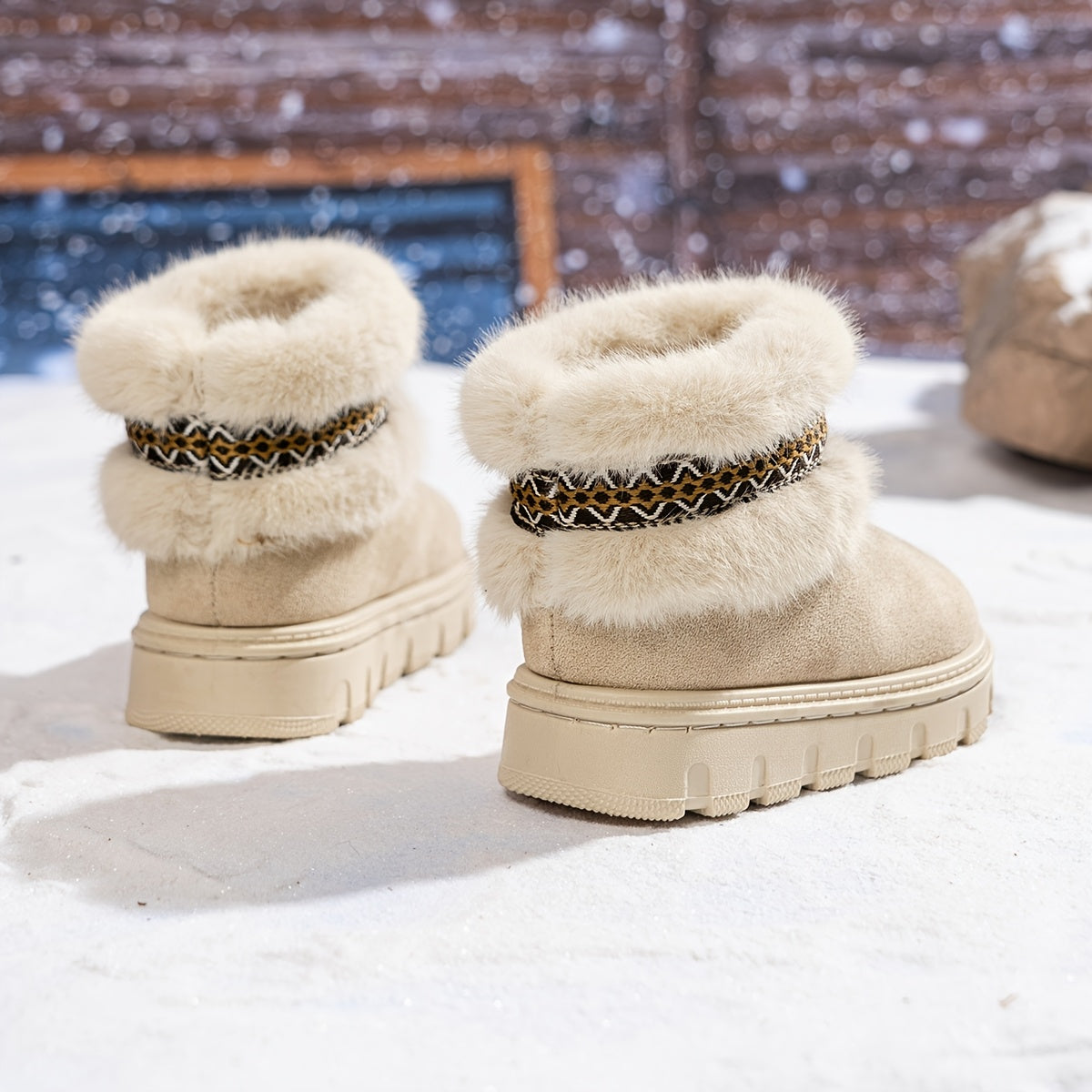 1 Pair Youngsters' Winter Snow Boots - Slip-On Mid-Calf Boots with Plush faux fur Lining, Non-Slip Rubber Sole & Breathable Fabric Upper for Boys & Girls, Casual Outdoor Hiking & Daily Wear, Winter Sports Footwear, Stylish Yo