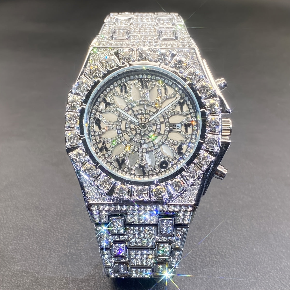 MISS FOX Luxury Rhinestone Quartz Watch for Men & Women - Hollow Double Layer Dial, Glow-in-the-Dark Hands, Alloy Case