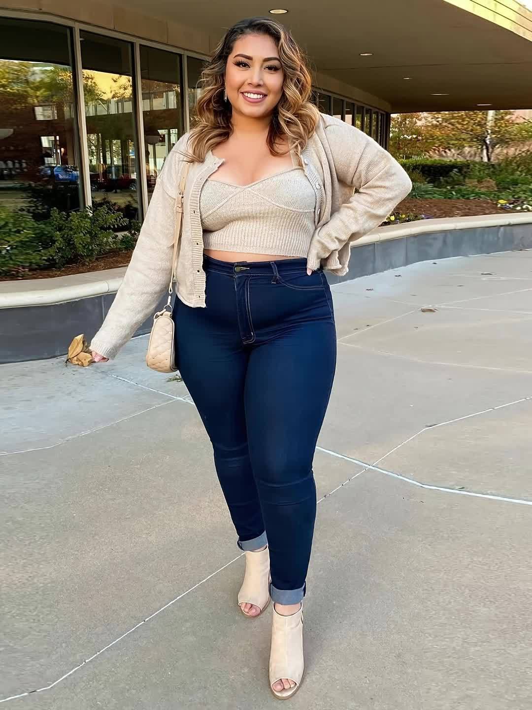 Women's Plus Size Jeans Women's High Waist Stretch Skinny Petite Pants Plus Size Dark Blue Fashion Trend