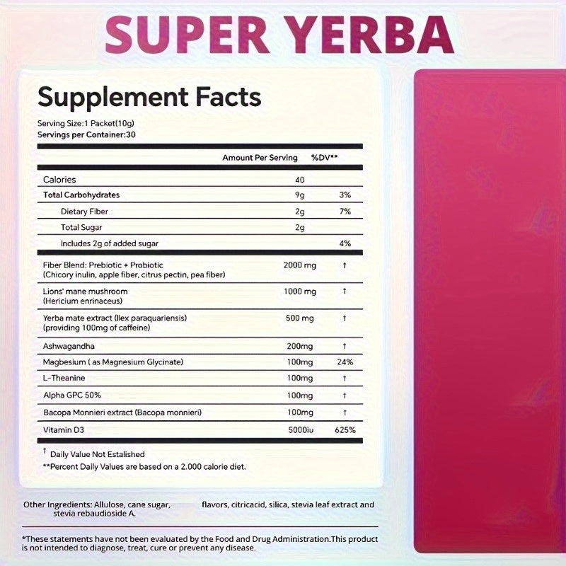 New Upgrade Super Mate Tea - Instant Yerba Mate Powder with Probiotics & Zinc, ASHWAGANDHA VITAMIN D3 MAGNESIUM, 10g(0.35oz)*30 Packets,  Probiotic Supplement, Convenient Packaging, Easy Mix, Zinc Enriched, Herbal Infusion, F