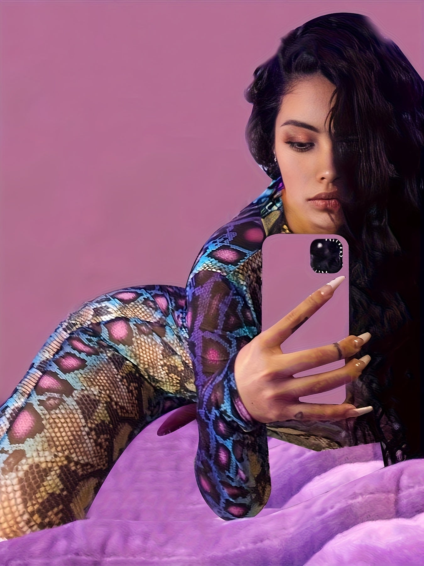 Hot Selling New Women's Clothing In Spring And Autumn Season with Snake Print, Lifting Buttocks, Tight Fitting Casual Jumpsuit