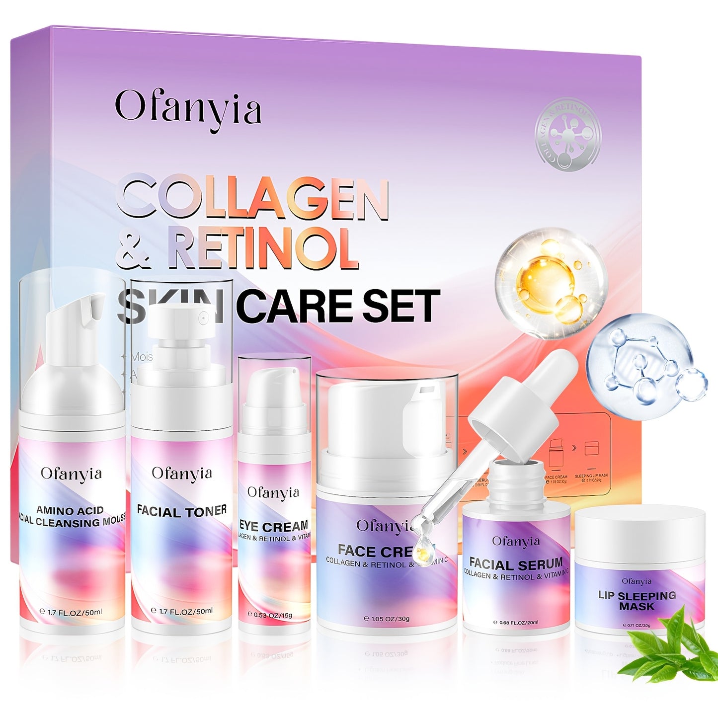[Complete Skin Care Gift Set] Skin Care Set, Collagen Retinol Skin Care Sets And Kits With Facial Cleanser, Toner, Serum, Cream, Eye Cream & Lip Mask, Travel Skin Care Christmas Gifts For Women