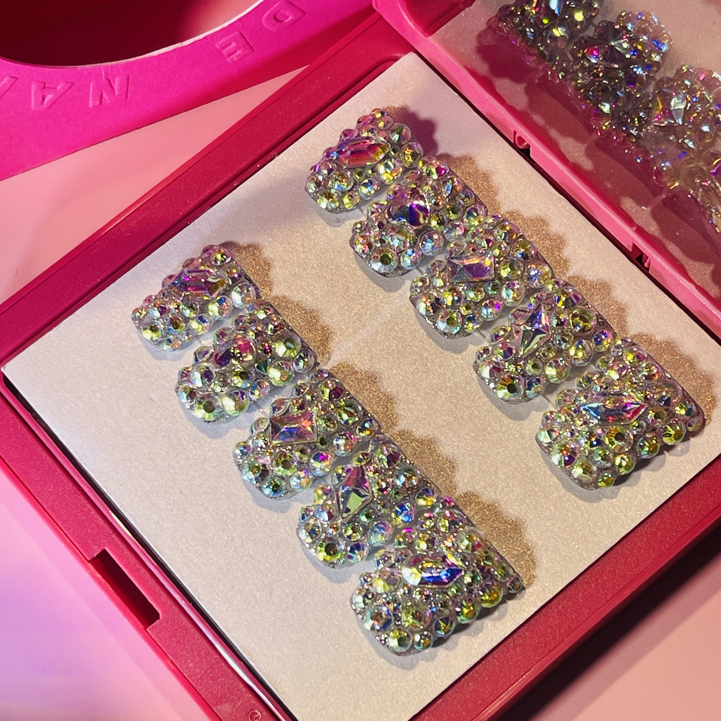 10pcs Handcrafted Y2K Style Duckbill Nails With Crystal And Rhinestone Accents - Featuring Shiny Rhinestones And Transparent Accents, Perfect For Wedding Parties And Daily Wear, Includes Tool Kit For Easy Application.