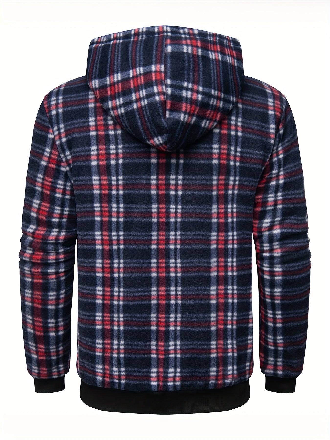 Men's Heavyweight Fleece Hooded Jacket - Full-Zip Sherpa Lining, Thick Winter Coat with Plaid Pattern (Blue/Black/Beige/Brown), Zippered Pockets, Hand Washable, Casual Outerwear for Cold Weather & Everyday Use - Ideal for Ski