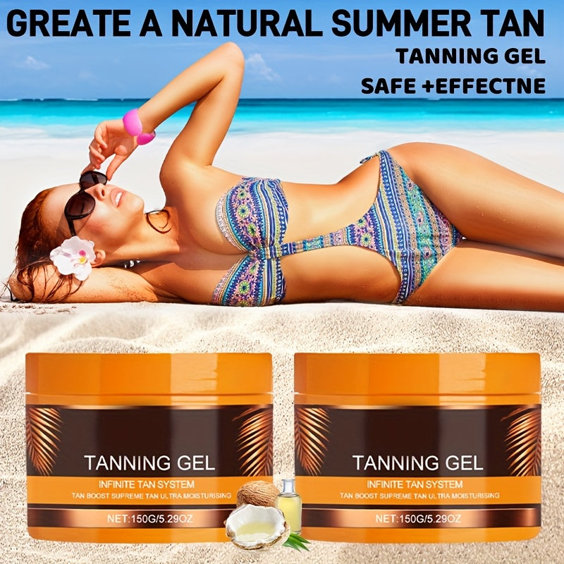 2pcs Dark-Colored Powerful Tanning Gel - Long-Lasting Moisturizing Sunless Tan with Carrot, Coconut & Walnut Oils, Calendula - Alcohol-Free Formula for All Light Beige Types, Rapid Color Development, Hydrating & Safe for Sens